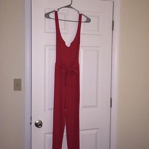 Red tie front jumpsuit